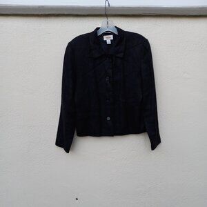 Minimalist Black Irish Linen 90s Style Boxy Jacket 90s Capsule Careerwear